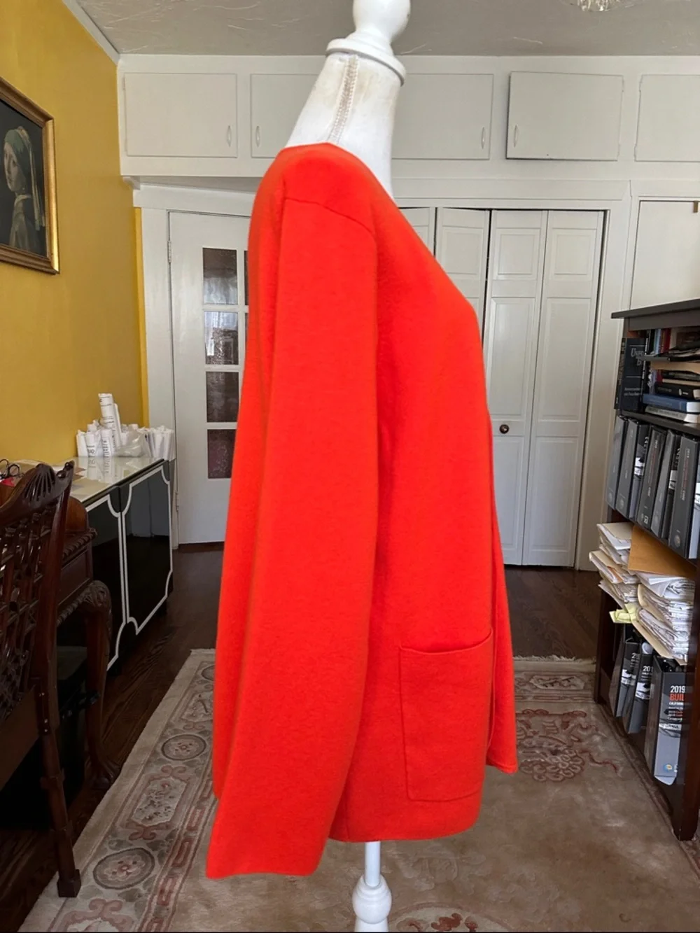 J. Crew Giselle V-Neck Sweater-Blazer in Orange, Gold Buttons Cardigan XL